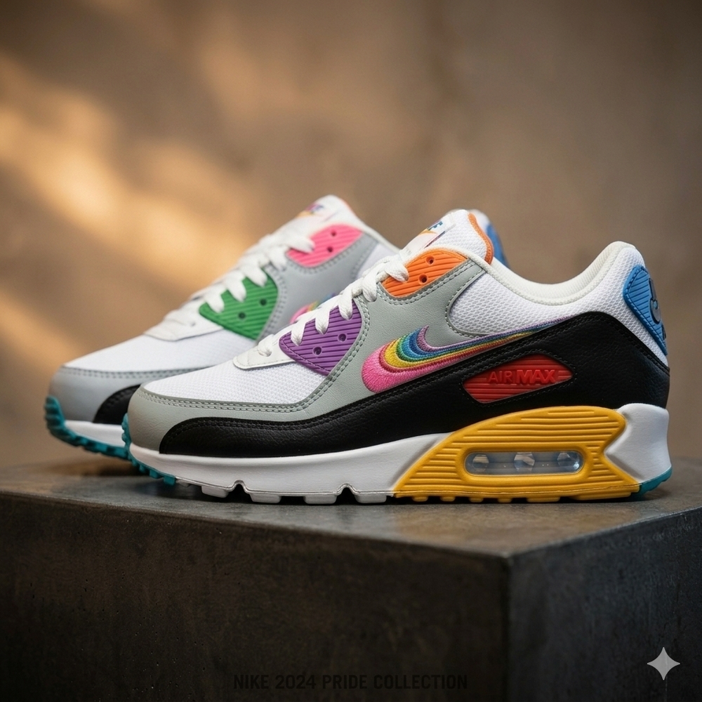 New Nike Air Max Rainbow Accent White Black Sneakers NEW